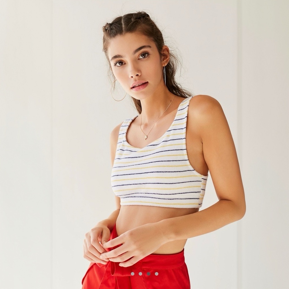 Out From Under Charlie Terry Bralette in White with Navy Blue & Yellow Stripes